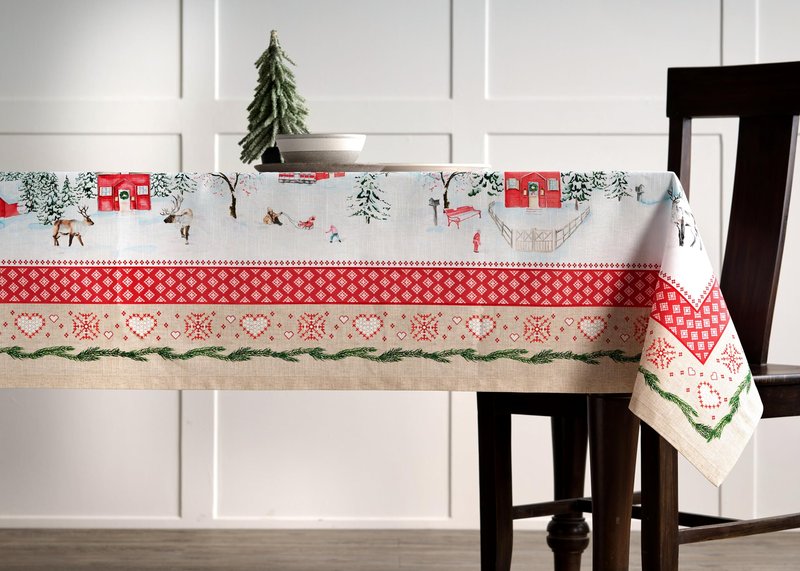 Maison d' Hermine Table Cloth Rectangle Table 100% Cotton 60 x 120 Inches Fall Tablecloth Reusable Everyday Use for Thanksgiving Christmas Decorations Dining Farmhouse Party (Rural Christmas)
