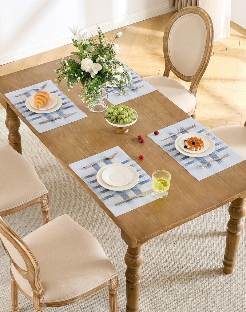 Leetaltree Geometric Print Blue Placemats Set of 8 - Heat Resistant Non-Slip Place mats for Dining Table, Washable Durable PVC Vinyl Woven Table Mats (Geometric Blue, 8)