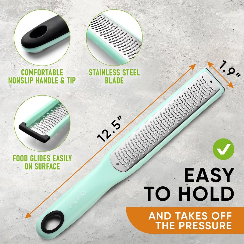 Spring Chef Premium Lemon Zester Grater with Handle - Fruit, Garlic, Lime, Orange, Nutmeg, Garlic Grater - Heavy Duty Kitchen Tool - Stainless Steel Citrus Zester with Blade Cover - Fine Shred, Mint
