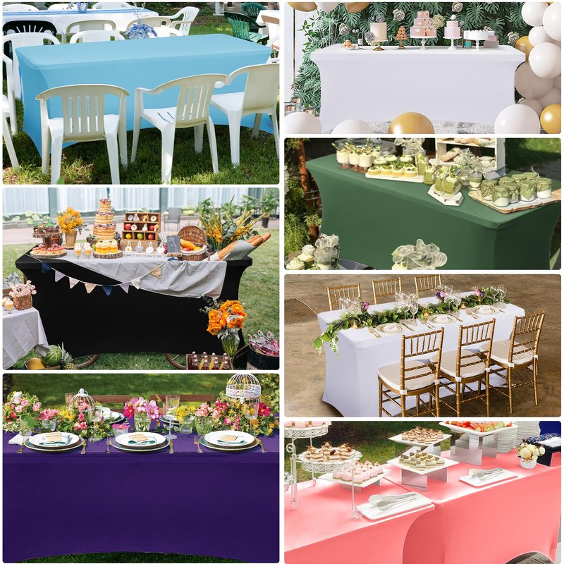 Obstal Spandex Table Cover 8ft Fitted Tablecloth Rectangular - Stretch Folding Table Cloth Rectangle for Birthday Party Wedding Banquet, Silver, 96L x 30W Inch