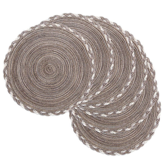 SHACOS Round Placemats Set of 6 Braided Glitter Round Table Placemats 15 inch for Wedding Holiday Party (Multicolor - Light Coffee, 6)
