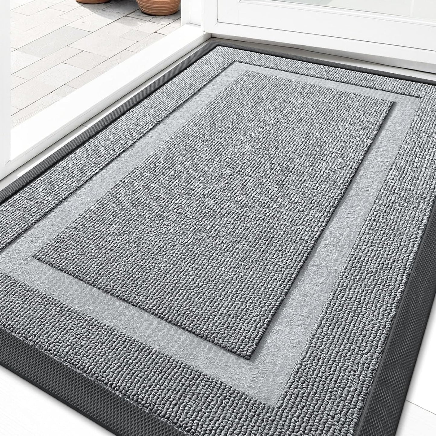 OLANLY Indoor Outdoor Front Door Mat - Waterproof All-Season Doormat, Easy Clean, 29.5x17, Ash Gray