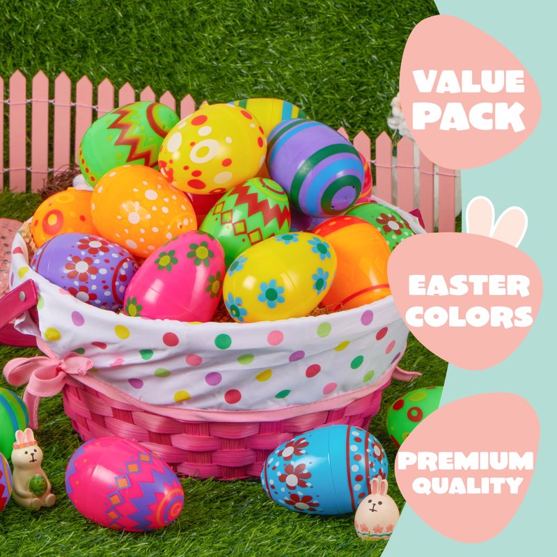 JOYIN 3.15Inch Printed Plastic Eggs Colorful, Fillable Empty Eggs Bulks for Easter Hunt Event, Party Favor-18 pcs