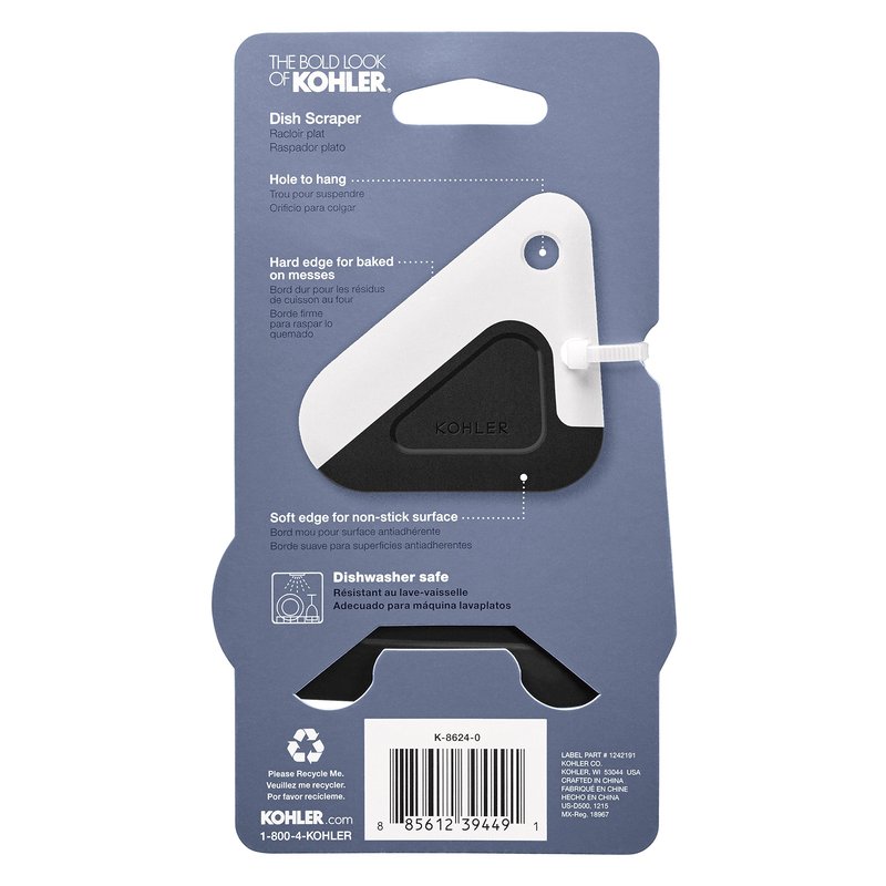 Kohler K-8624-0 Kitchen Pot and Pan Dish Scraper, Silicone and Nylon, Heat Resistant, One Size, White and Charcoal