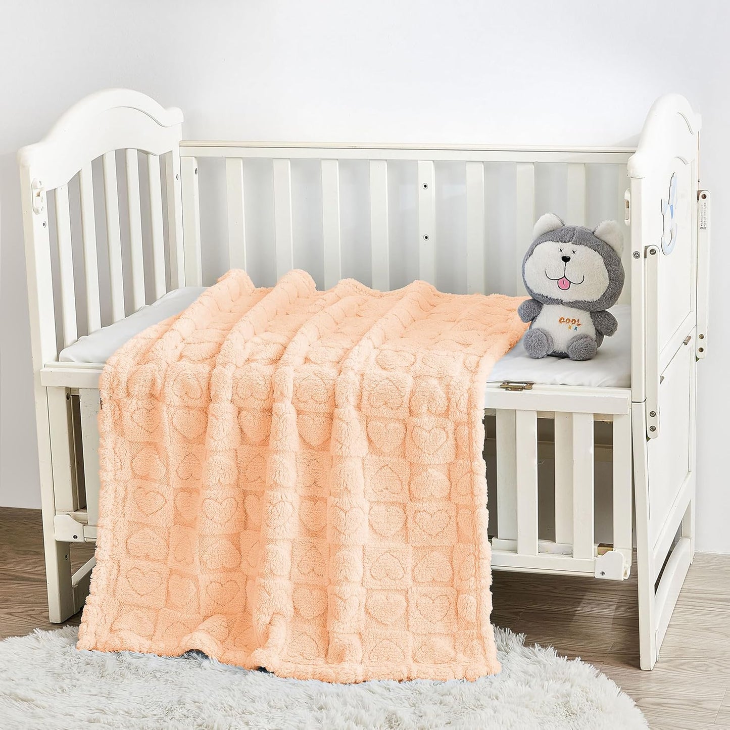 Yurhap Fleece Baby Blanket - Ultra Soft Heart Checkered Design | Cozy 30"x40" Apricot Pink for Infants