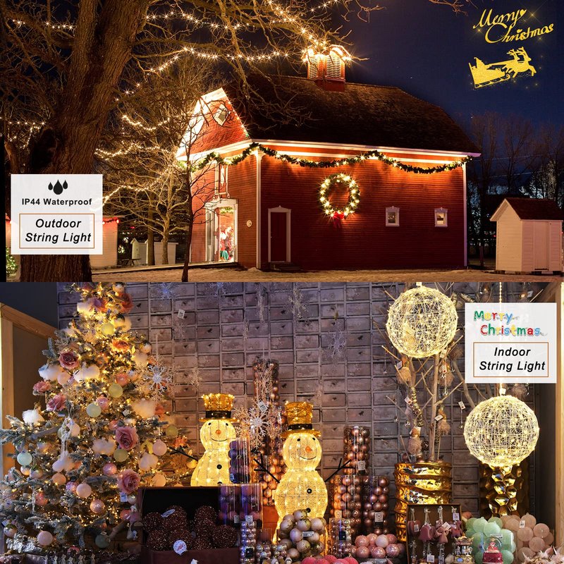 Warm White String Lights Outdoor Christmas Decoration, 66 ft 200 LED Christmas Lights Plug in, Indoor Connectable 8 Modes Clear Wire Twinkle Fairy String Lights for Xmas Tree Bedroom Holiday Party