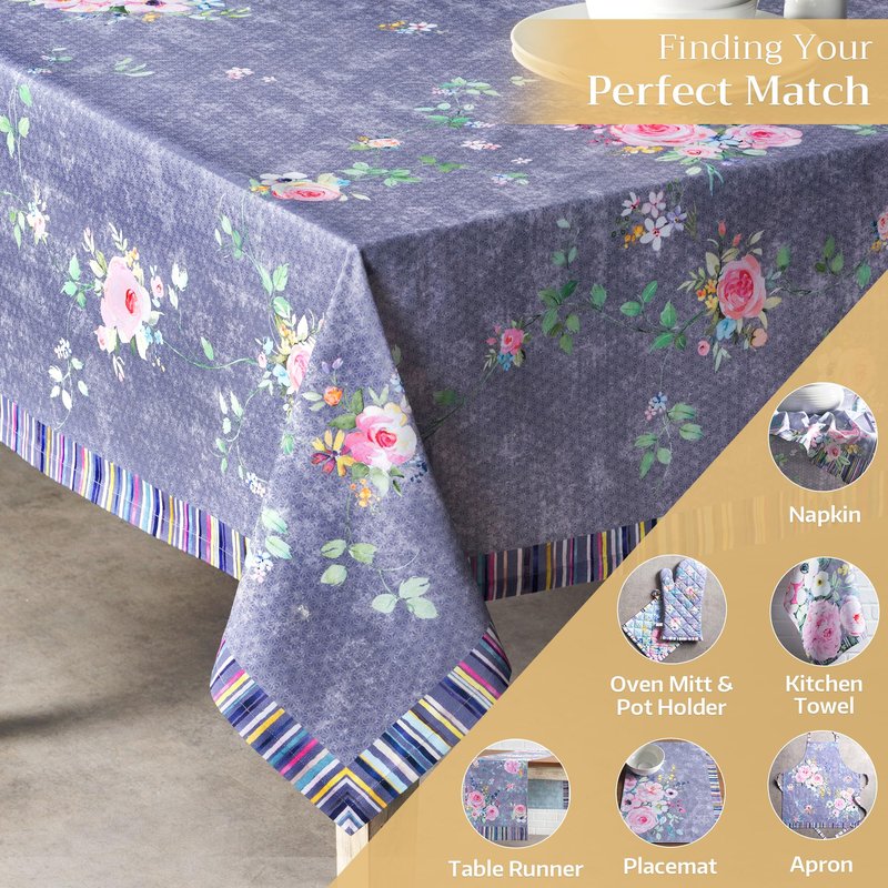 Maison d' Hermine Table Cloth Square Table 100% Cotton 54 x 54 Inches Tablecloth Reusable Decorative for Dining Kitchen Home Gifts for Mothers Day Spring Summer- Sweet Rose Lavender - Country Garden