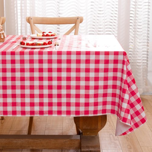 Heavy Duty Vinyl Tablecloth with Flannel Backing Waterproof Oil-Proof Plastic Table Cloth Stain-Resistant Wipeable Rectangle or Square Table Cover for Indoor and Outdoor (Red Checkered, 60x84 Inch)