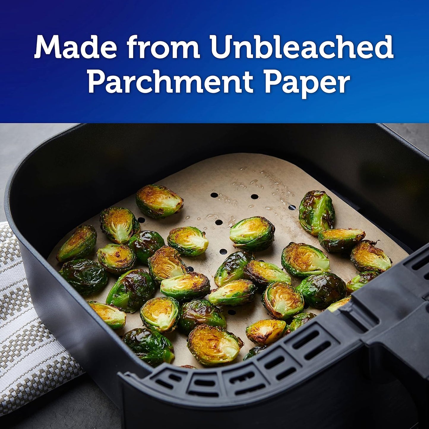 Reynolds Kitchens Air Fryer Liners - Disposable Unbleached Parchment Paper Sheets, 100 Count