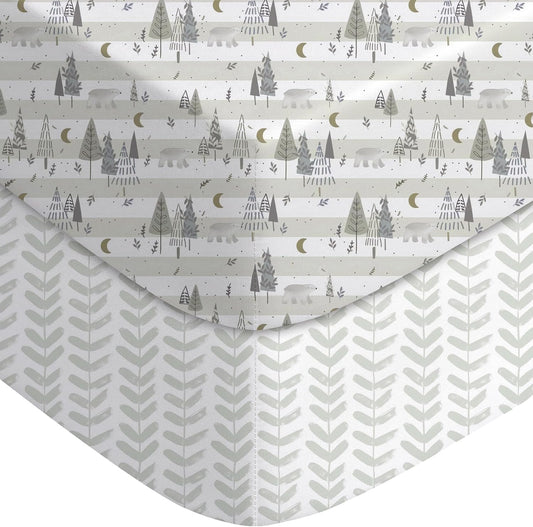 Yoofoss Baby Crib Sheets - Ultra Soft 2-Pack Fitted Sheets for Standard Cribs | Neutral Forest Bear Design 52x28