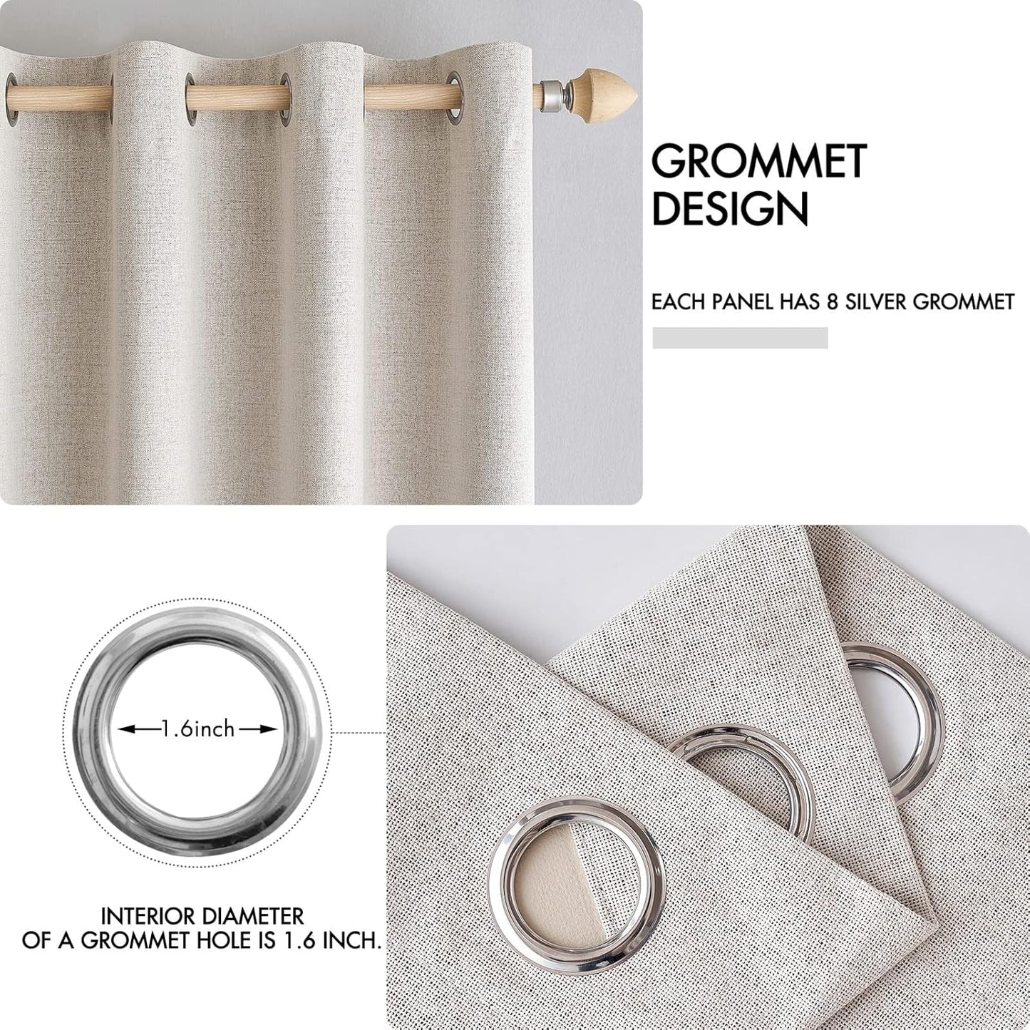 MIULEE 100% Blackout Linen Textured Curtains - Thermal Insulated Ivory Grommet Drapes | 62 x 90 Inch (2 Panels)