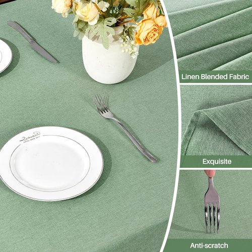 IVAPUPU Textured Linen Table Cloth for Rectangle Tables - Sage Green Tablecloths Rectangular Waterproof Wrinkle Free Wipeable Dining Table Cover for Spring Easter Decor Wedding Birthday, 52 x 70 Inch