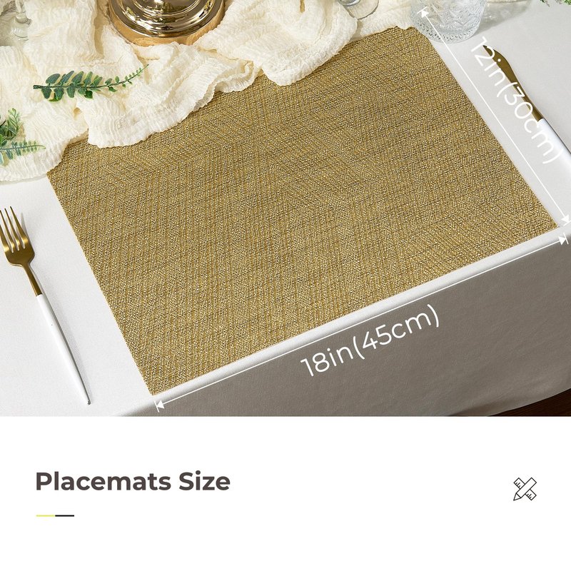 Leetaltree Gold Placemats Set of 24 - Heat Resistant Non-Slip Place mats for Dining Table, Washable Durable PVC Vinyl Woven Table Mats(Luxury Gold, 24)