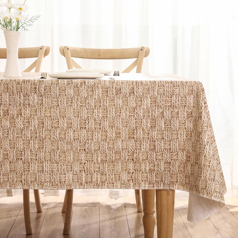 Walrus Heavy Duty Vinyl Tablecloth with Flannel Backing Waterproof Oil-Proof Plastic Table Cloth Stain-Resistant Wipeable Rectangle or Square Table Cover for Indoor and Outdoor (Weave, 54X54 Inch)