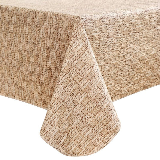 Walrus Heavy Duty Vinyl Tablecloth with Flannel Backing Waterproof Oil-Proof Plastic Table Cloth Stain-Resistant Wipeable Rectangle or Square Table Cover for Indoor and Outdoor (Weave, 60X84 Inch)