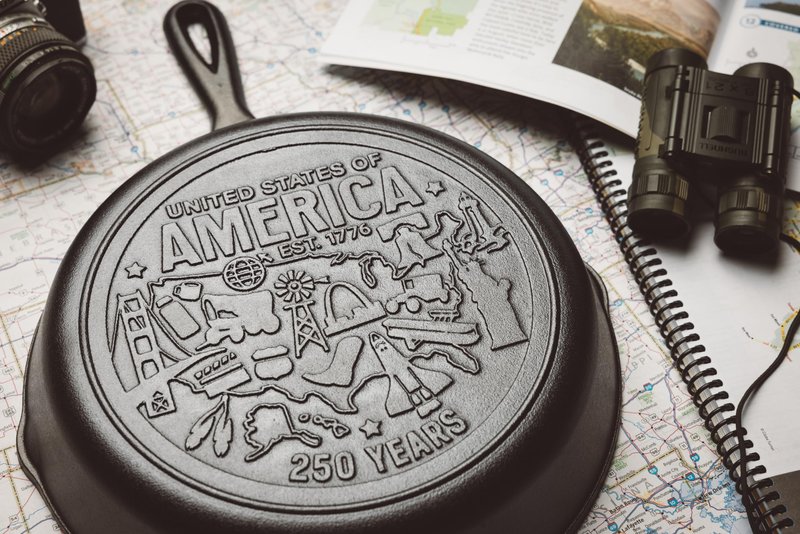 Lodge 10.25 Inch Cast Iron Skillet – Pre-Seasoned Frying Pan with Teardrop Handle – Oven, Stovetop, Grill & Campfire Use – Made in USA – Non-Toxic, Even-Heating Cookware – 250th Anniversary Logo