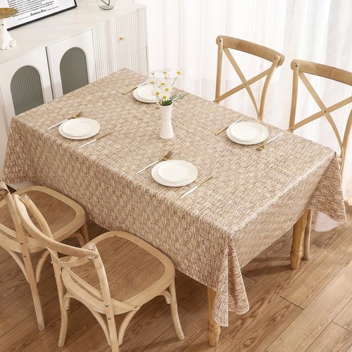 HRNJJYP Heavy Duty Vinyl Tablecloth with Flannel Backing Waterproof Oil-Proof Plastic Table Cloth Stain-Resistant Wipeable Rectangle or Square Table Cover for Dining, Camping (Weaving, 60X84 Inch)
