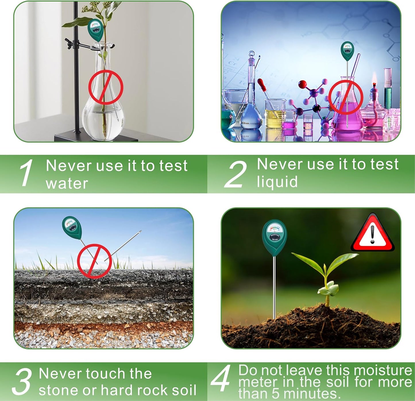 XLUX Soil Moisture Meter - Long Probe Water Monitor for Indoor/Outdoor Plants | 2-Pack
