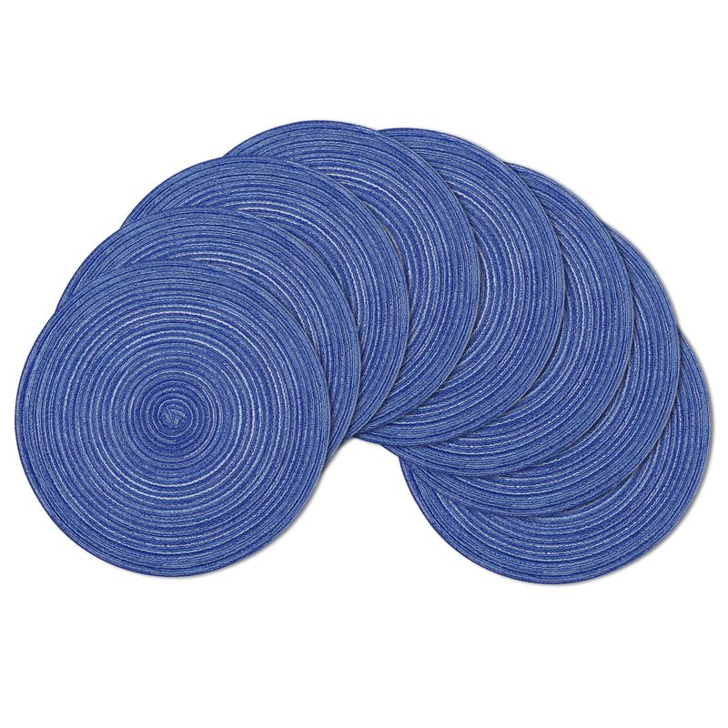 SHACOS Round Braided Placemats Set of 8 Round Table Mats for Dining Tables Washable Fabric Kitchen Table Place Mats (Blue White, 8)