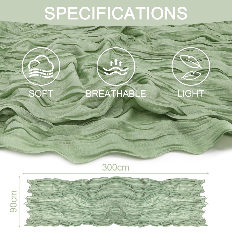 QINJIEJIE Table Runner Cheesecloth 120 Inches Boho Gauze Cheese Cloth 10FT Sheer Table Runner for Summer Home Decor Birthday Wedding Baby Bridal Shower Holiday Party Decoration Sage Green