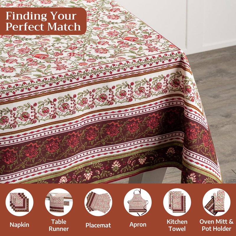 Maison d' Hermine Table Cloth Square Table 100% Cotton 60 x 60 Inches Fall Tablecloth Reusable Everyday Use for Thanksgiving Christmas Decorations Dining Farmhouse Party (Reveillon Au Jardin)