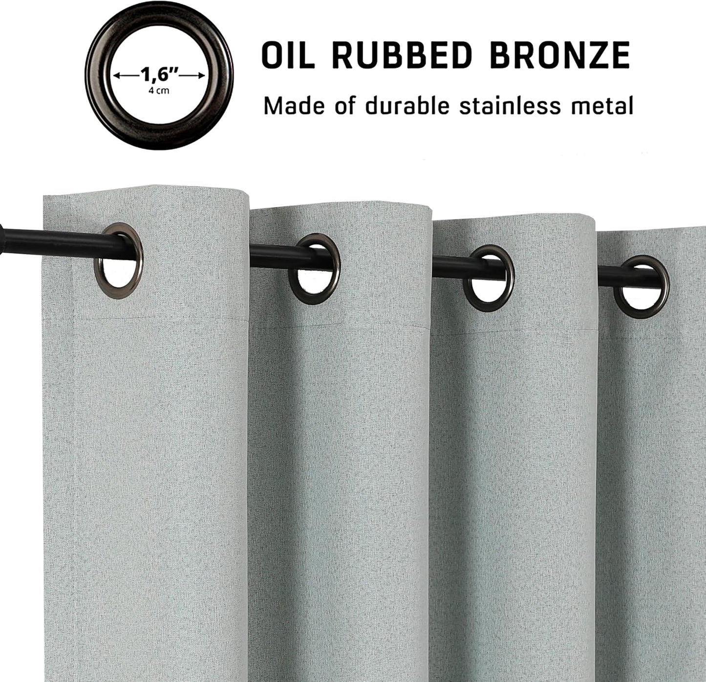 THOOO 100% Blackout Curtains - Natural Linen Textured Room Darkening Panels | 84 Inches Long, Sage Green