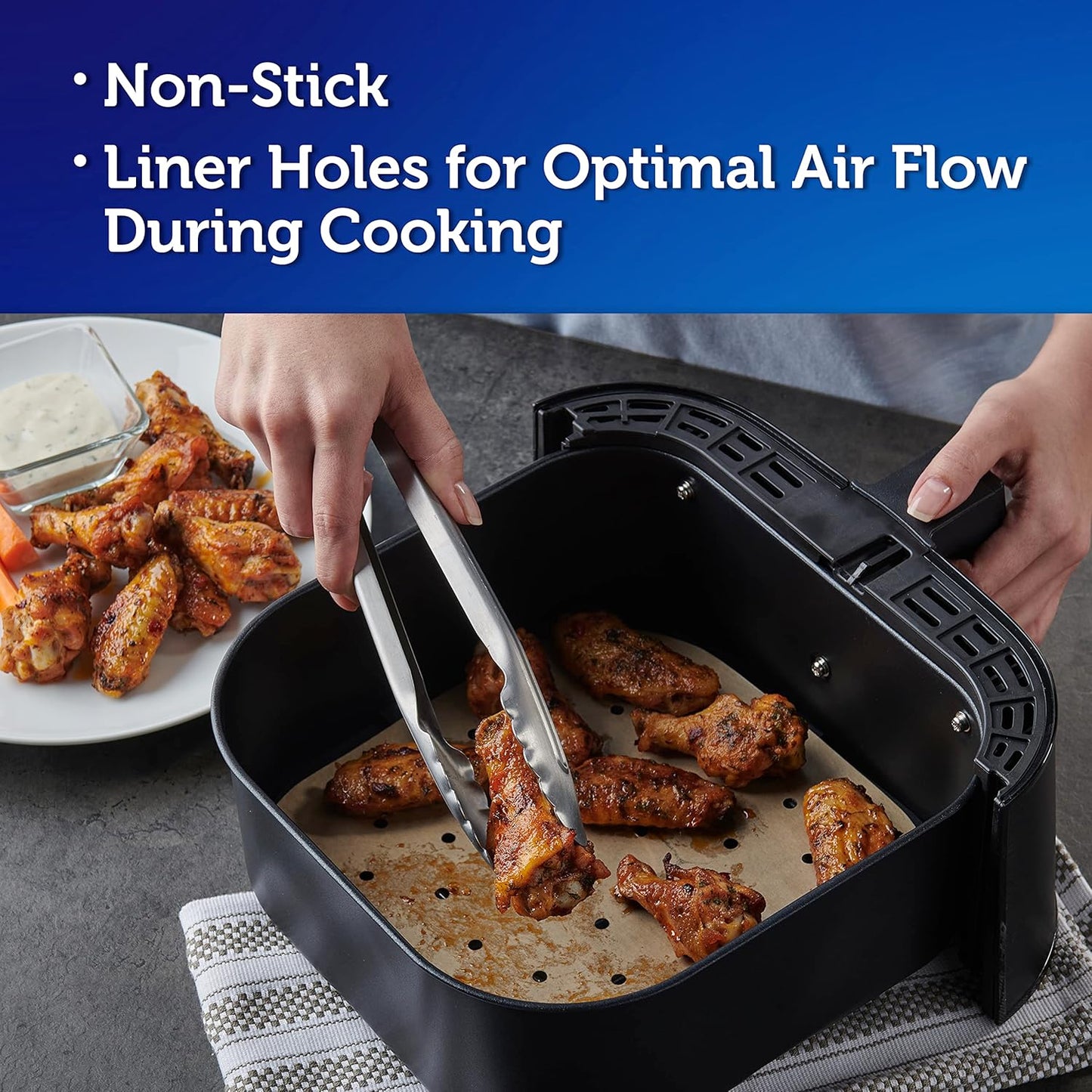 Reynolds Kitchens Air Fryer Liners - Disposable Unbleached Parchment Paper Sheets, 100 Count