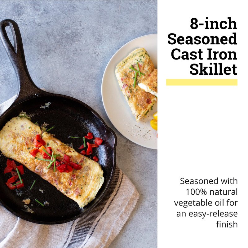 Lodge 8" Cast Iron Skillet - Chef Collection - Perfect Sear - Ergonomic Handles - Superior Heat Retention - Cast Iron Cookware & Skillet