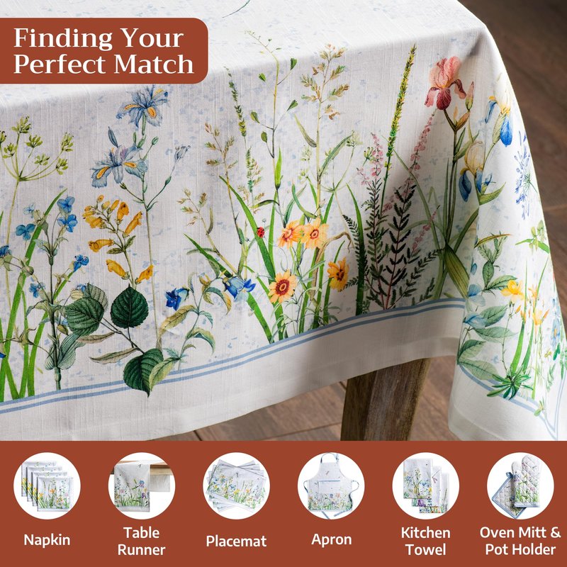 Maison d' Hermine Table Cloth Rectangle Table 100% Cotton 70 x 120 Inches Tablecloth Reusable Decorative for Dining Kitchen Room Farmhouse Home Gifts for Mothers Day Spring Summer - Fleurs De Mai