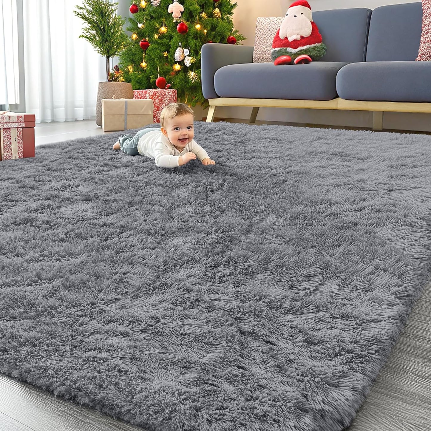 OLANLY Large Area Rug - Soft Fluffy Shaggy Carpet for Living Room & Bedroom | Machine Washable, Light Grey