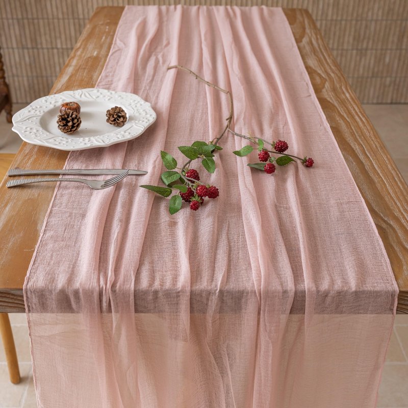 Keketoarrange Dusty Pink Mothers Day Table Runner Cheesecloth Gauze Rustic 120 Inch 10 FT for Wedding Baby Shower Bridal Shower Birthday Engagement Garden Party Long Sheer Boho Spring Home Decorations