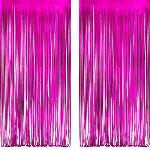 Hot Pink Party Streamers Backdrop - GREATRIL Shiny Fuchsia Tinsel Foil Fringe Curtain for Birthday/Flamingo/Fancy/Galentine/Breast Cancer Awareness Decorations - 3.2ft X 8.2ft - 2 Packs