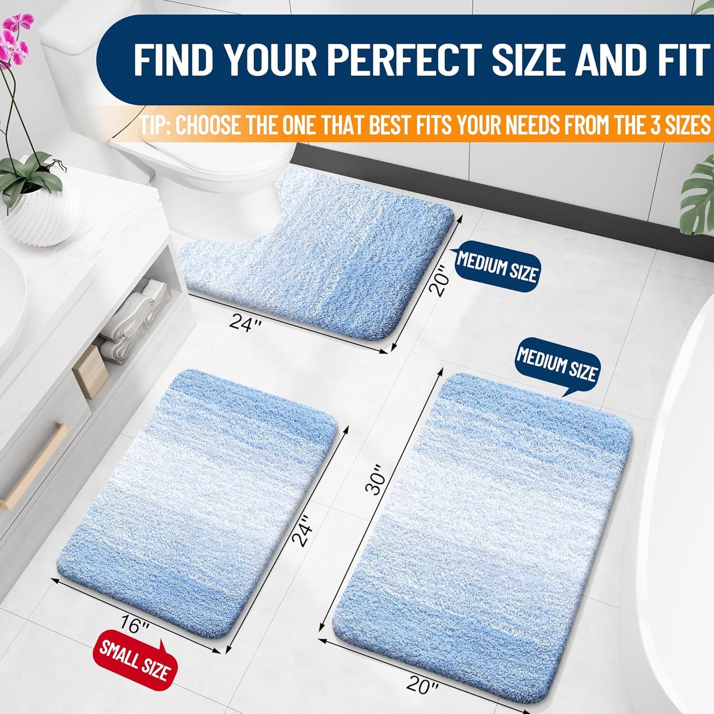 OLANLY Large Bathroom Rugs - Extra Soft Microfiber Mat 44x32 | Quick Dry & Washable, Light Blue