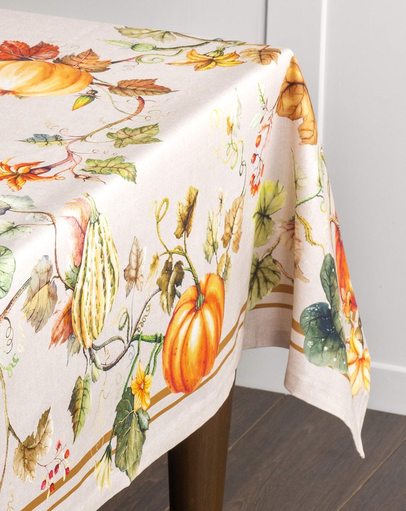 Maison d' Hermine Table Cloth Square Table 100% Cotton 54 x 54 Inches Fall Tablecloth Reusable Everyday Use for Thanksgiving Christmas Decorations Dining Farmhouse Party (Potiron)