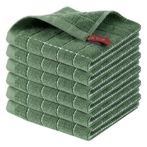 Homaxy 100% Cotton Terry Kitchen Dish Cloths, Ultra Soft and Absorbent Dish Towels for Kitchen, Suitable for Drying and Washing Dishes, 6 Pack, 12 x 12 Inches, Grass Green