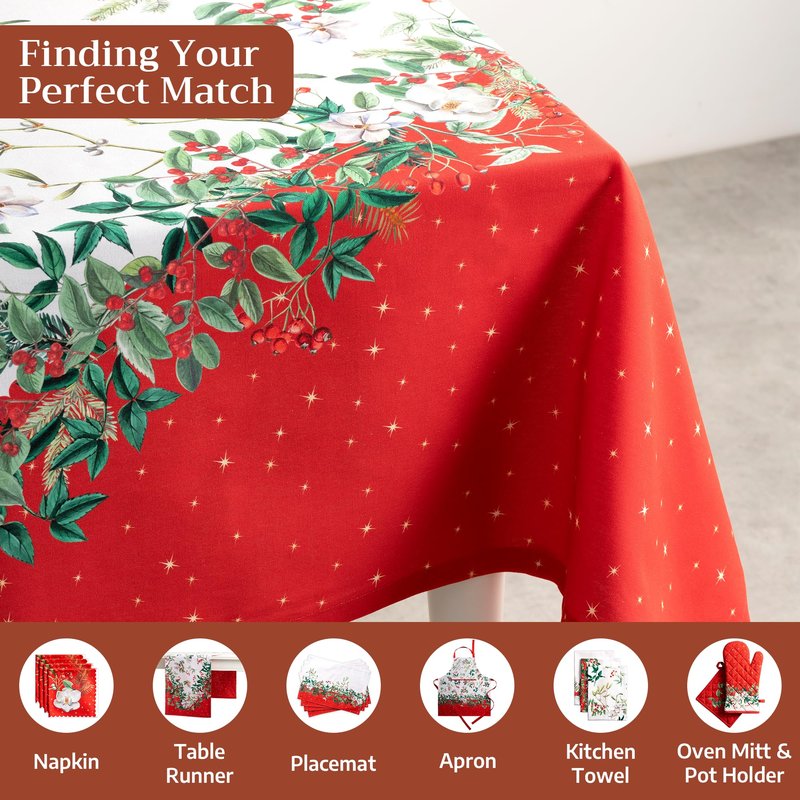 Maison d' Hermine Table Cloth Rectangle Table 100% Cotton 70 x 90 Inches Fall Tablecloth Reusable Everyday Use for Thanksgiving Christmas Decorations Dining Farmhouse Party (Noel)