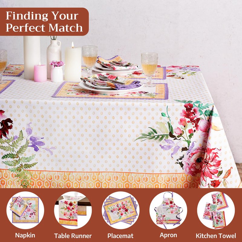 Maison d' Hermine Premium Table Cloth Rectangle Table 100% Combed Cotton 108 x 70 Inches Tablecloth Reusable Decorative for Dining Room, Farmhouse, Home, Party, Festive & Wedding - Summer Joy