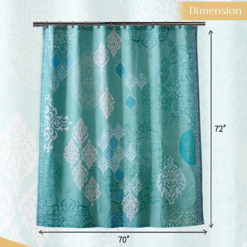 Maison d' Hermine Shower Curtain 100% Cotton One Panel 70"x72" Washable Fabric Shower Curtains for Bathroom, Easy Hanging with 12 Button Holes - Home Spa Gifts for Mothers Day (Versailles - Turquoise)