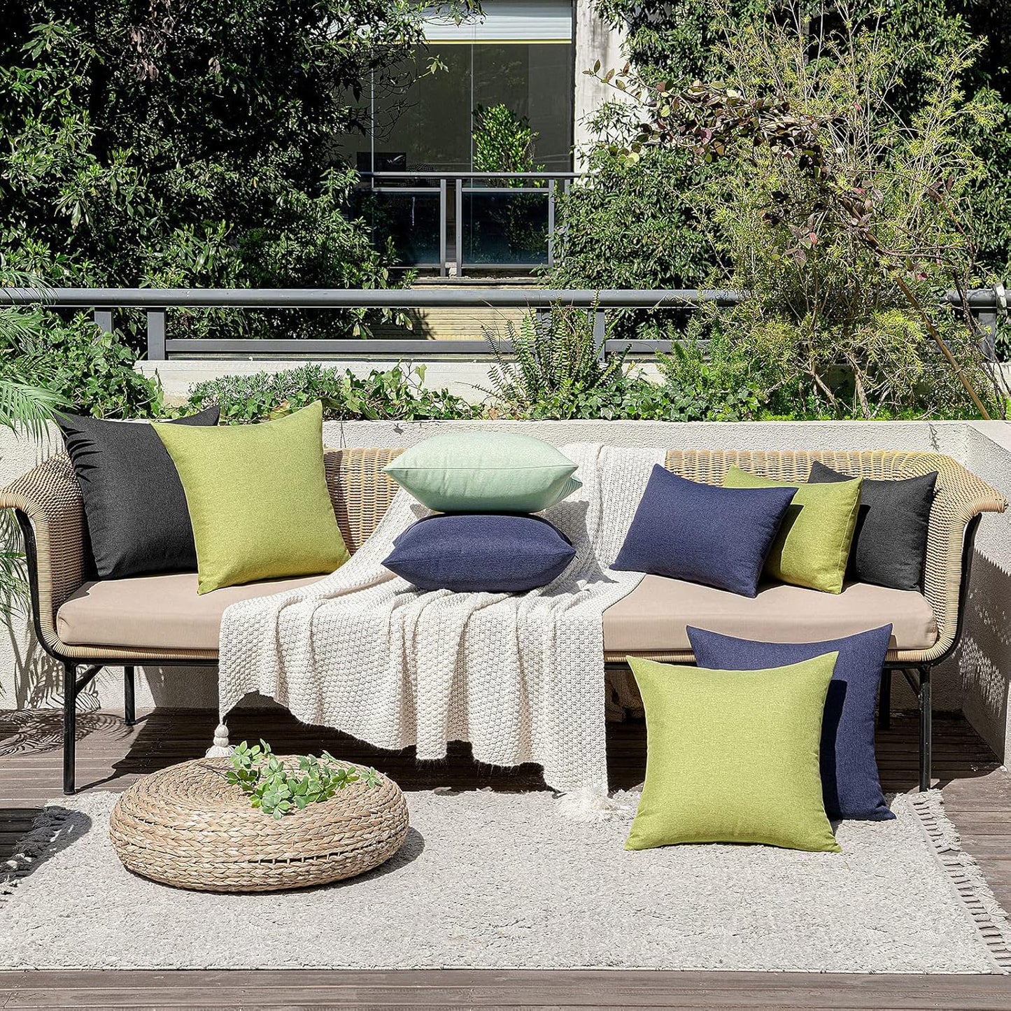 MIULEE Decorative Outdoor Throw Pillow Covers - Waterproof Faux Linen Cushion Cases | 26x26 Inch Navy (Pack of 2)