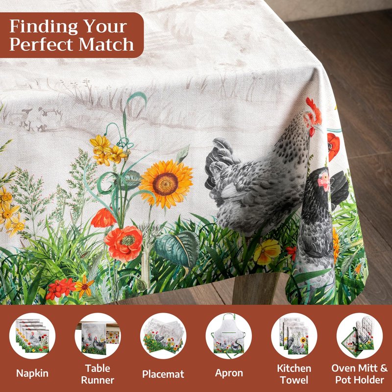 Maison d' Hermine Table Cloth Rectangle Table 100% Cotton 54 x 72 Inches Tablecloth Reusable Decorative for Dining Kitchen Room Farmhouse Home Gifts for Mothers Day Spring Summer - Basse Cour