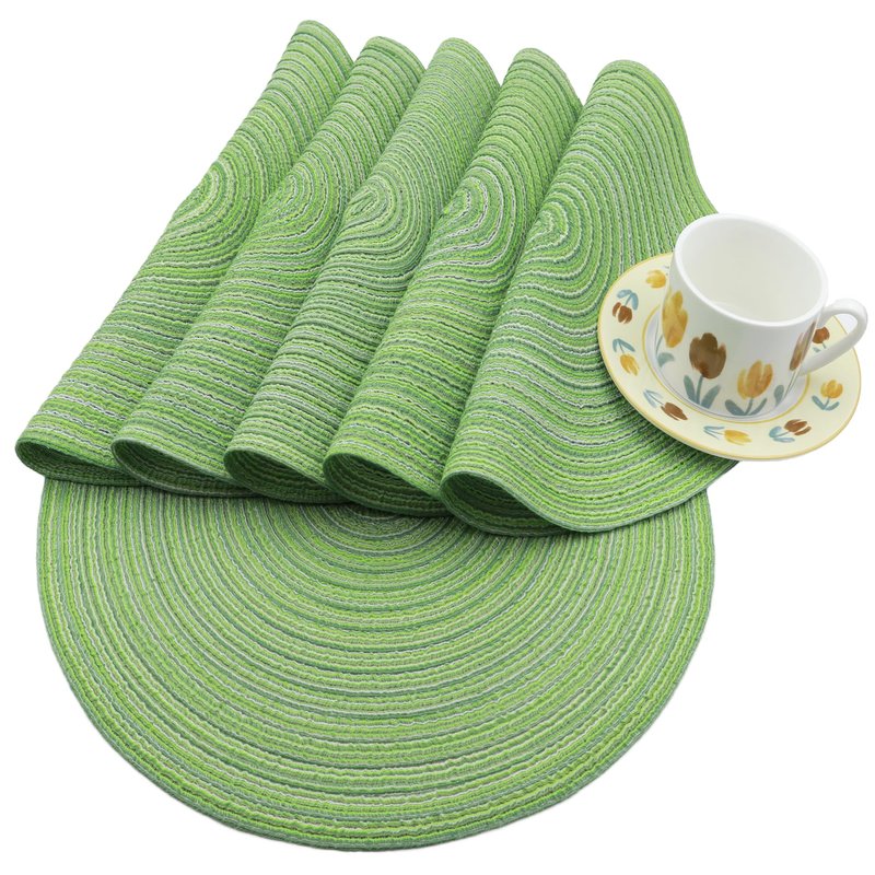 Braided Round Placemats Set of 6,Woven Washable Non-Slip Table Mats for Kitchen Dining, 14.5 Inch, Heat Resistant - Natural Fabric Indoor Outdoor Place Mats(Green)
