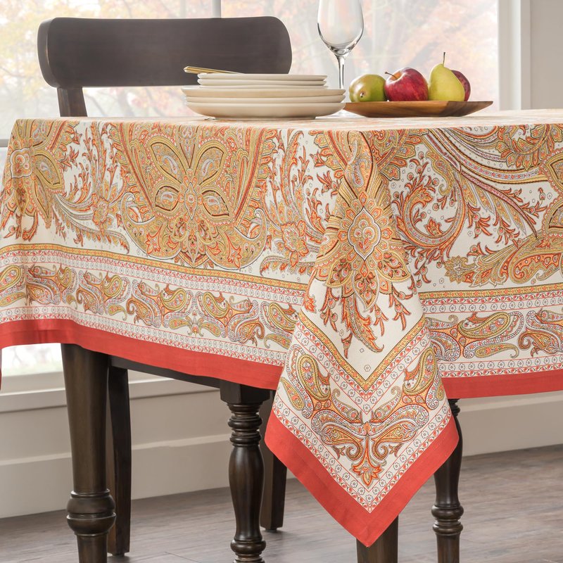 Maison d' Hermine Table Cloth Square Table 100% Cotton 60 x 60 Inches Tablecloth Reusable Decorative Everyday Use for Dining Room, Farmhouse, Home, Party, Festive & Wedding - Kashmir Paisley