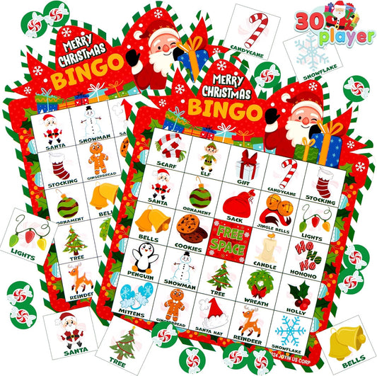 JOYIN Christmas Bingo Cards - Fun 30-Player Game for Kids & Family | Holiday Indoor Party Activity