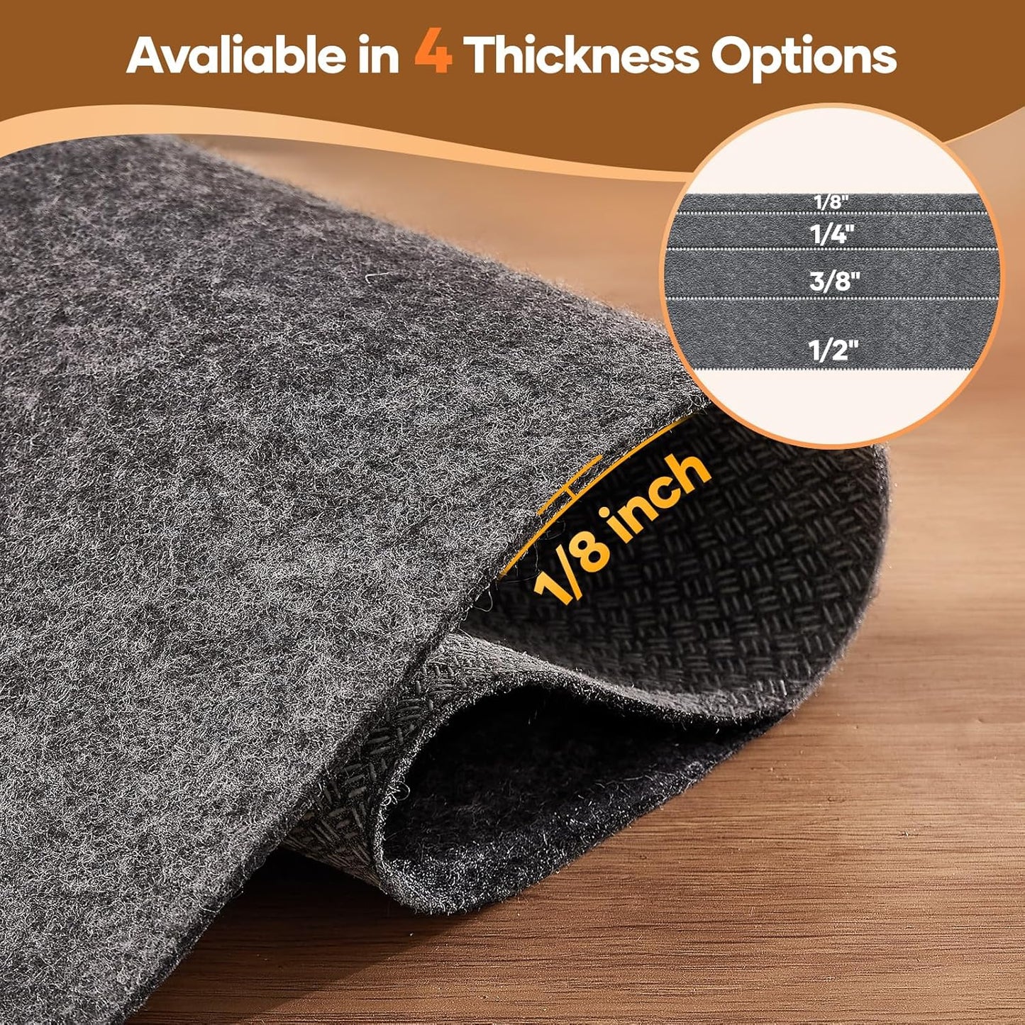 Veken Non-Slip Cushioned Rug Pad - 6 Ft Felt & Silicone Backing for Hardwood Floors | 1/8" Thick Anti-Skid Mat