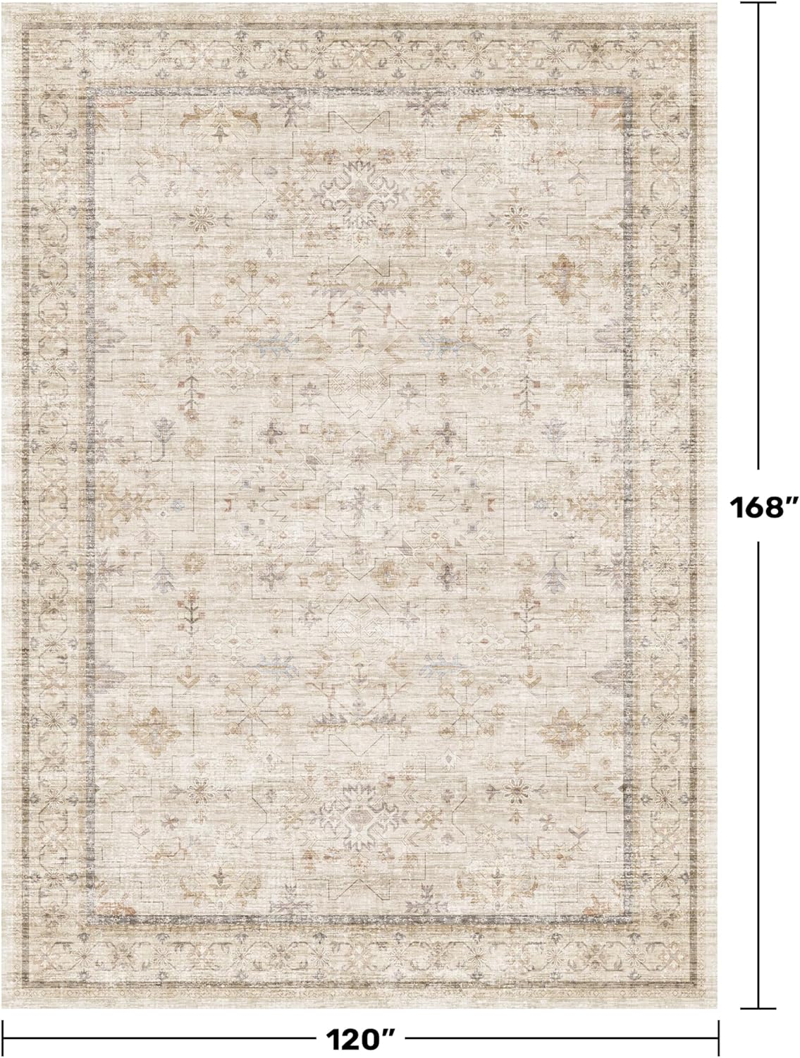 Regine Switzerland Washable Floral Area Rug - Stain Resistant, Foldable Design | 10x14 ft, Light Beige