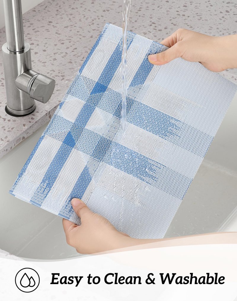 Leetaltree Geometric Print Blue Placemats Set of 8 - Heat Resistant Non-Slip Place mats for Dining Table, Washable Durable PVC Vinyl Woven Table Mats (Geometric Blue, 8)