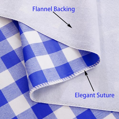 Heavy Duty Vinyl Tablecloth with Flannel Backing Waterproof Oil-Proof Plastic Table Cloth Stain-Resistant Wipeable Rectangle or Square Table Cover for Indoor and Outdoor (Blue Checkered, 54x54 Inch)