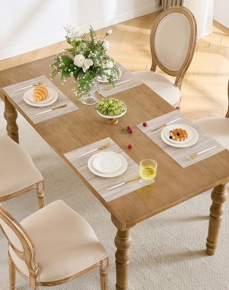 Leetaltree Lightsteel Beige with Yellow Placemats Set of 4 - Heat Resistant Non-Slip Place mats for Dining Table, Washable Durable PVC Vinyl Woven Table Mats (Lightsteel Beige, 4)