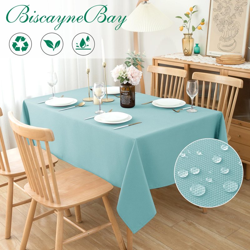 Biscaynebay Textured Fabric Tablecloths 60x108 Inches Rectangular, Silver Grey Water Resistant Spill Proof Tablecloths for Dining, Kitchen, Wedding and Parties, Machine Washable