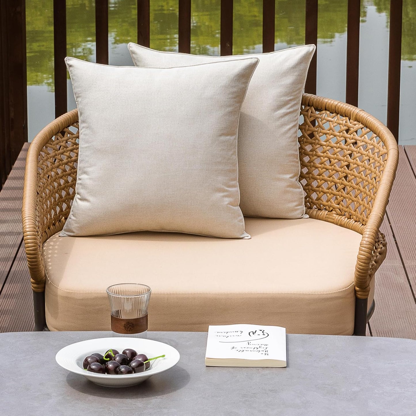 NiNi Outdoor Waterproof Throw Pillow Covers - Set of 2 Decorative Cushion Cases for Patio | 14x14 Inch Beige